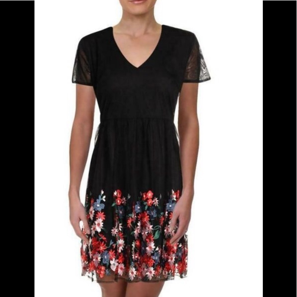 AQUA Floral Embroidered Chiffon Dress